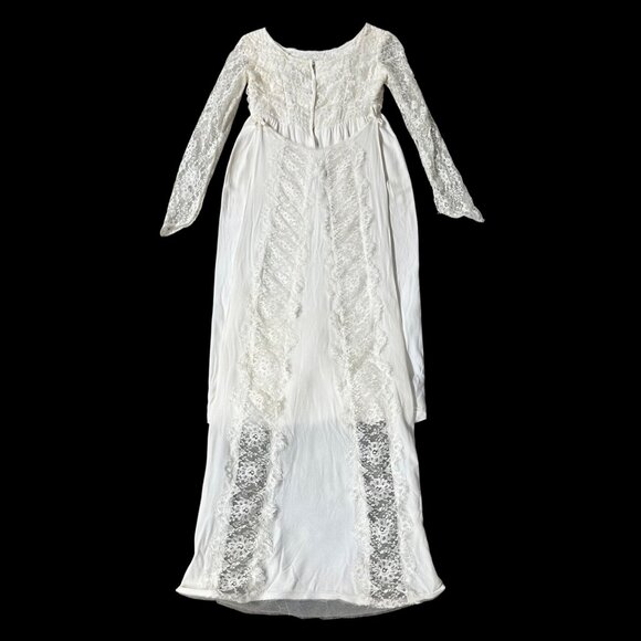 Vintage Wedding Dress Short 1960s Aldens Union Made White Lace Detachable Train - Picture 3 of 13